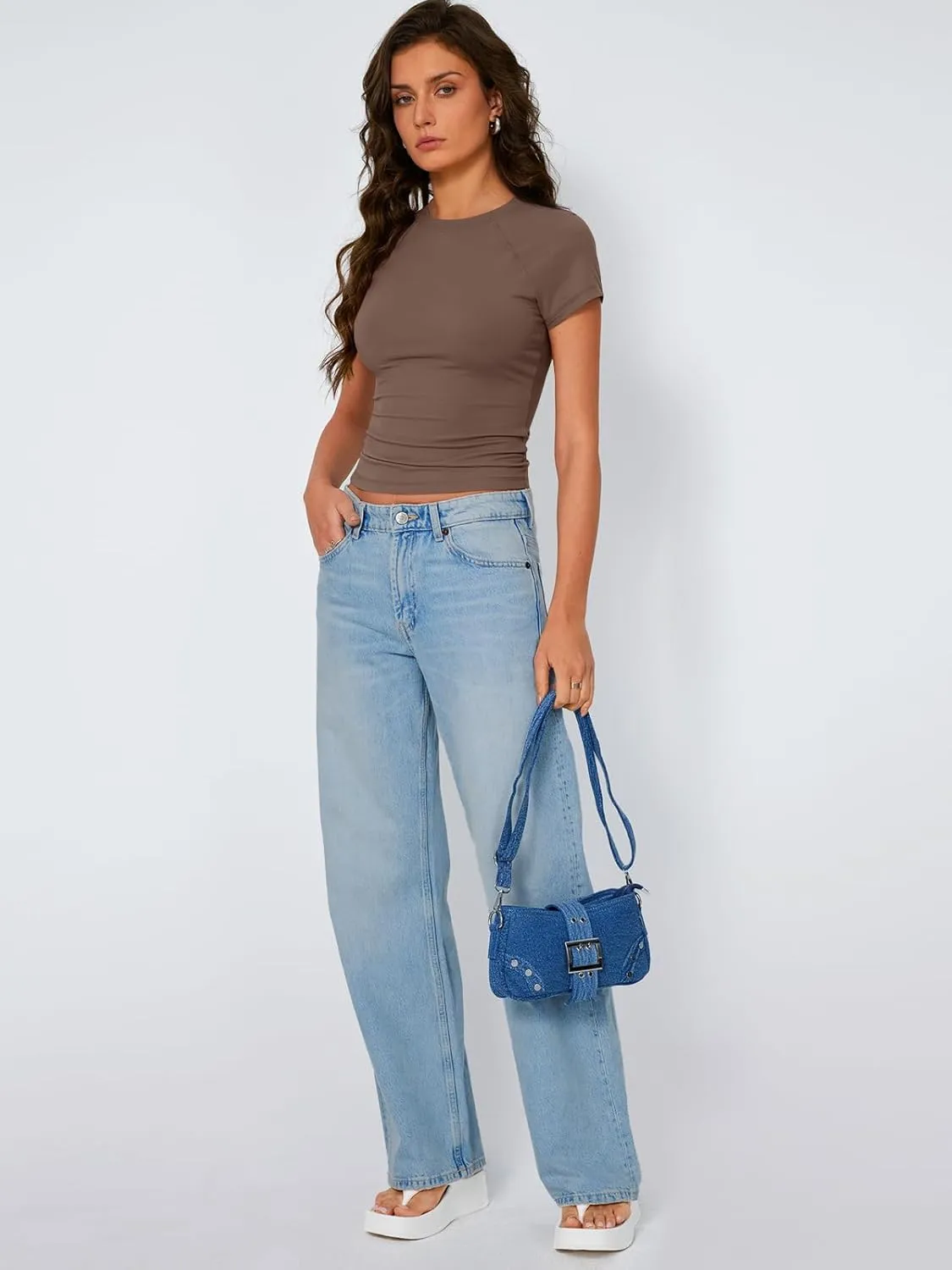 Trendy Queen Womens Short Sleeve Shirts Summer 2025 Raglan T Shirts Basic Tees Crewneck Crop Tops Slim Fit Y2K Clothes