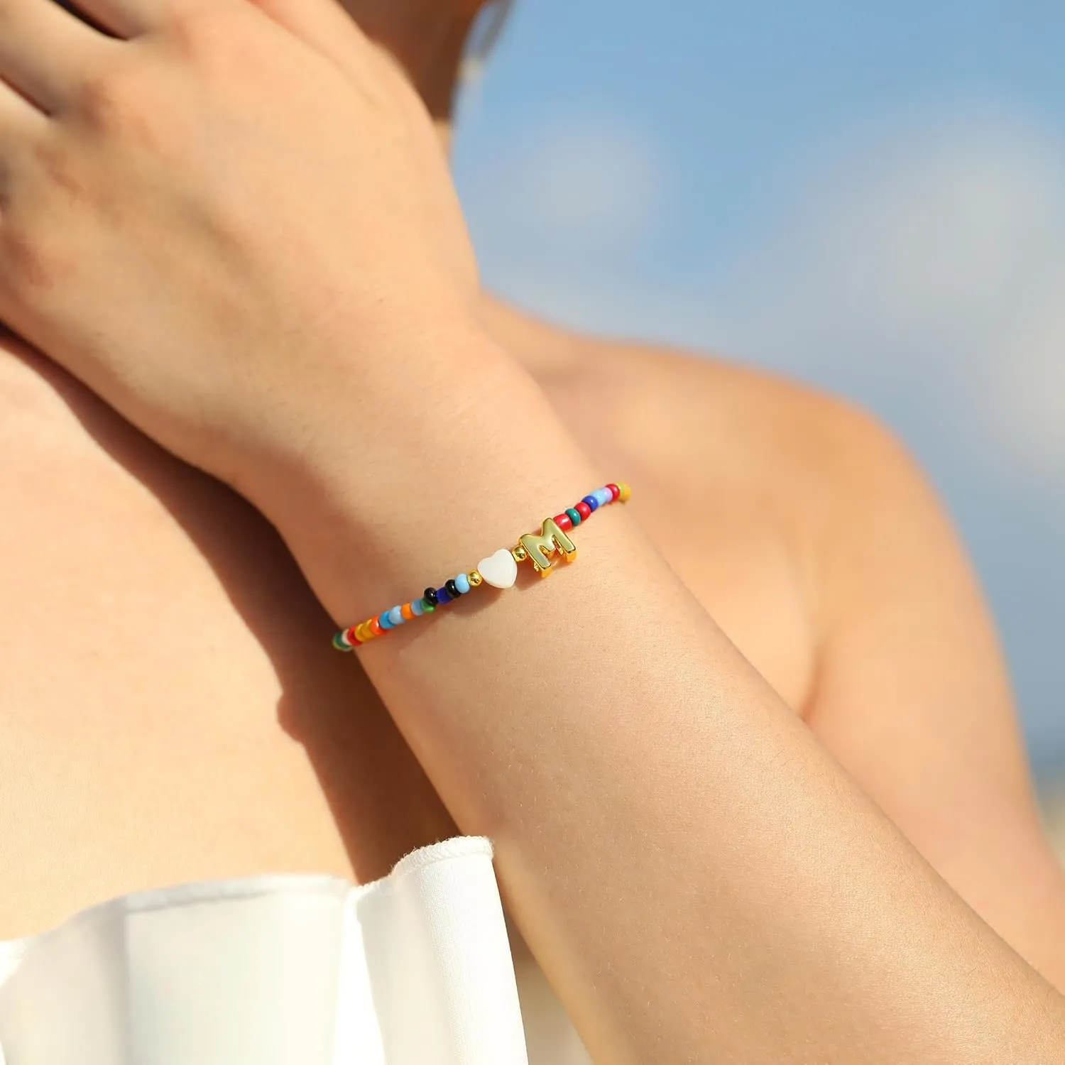Turandoss Colorful Beaded Bracelets for Women - Trendy Boho Layered Bracelet, Cute Gold Charm Bracelets for Teen Girls Summer Gifts Jewrly