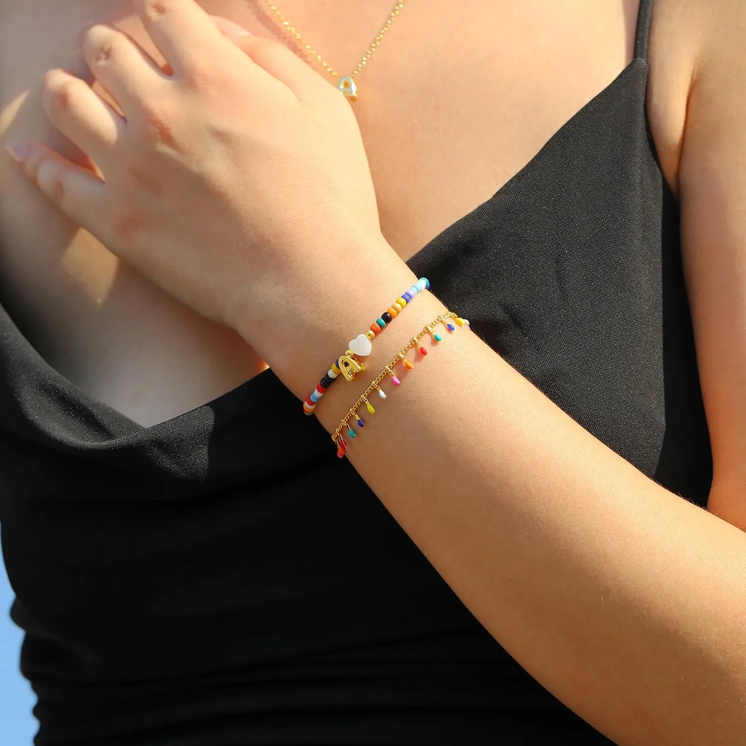 Turandoss Colorful Beaded Bracelets for Women - Trendy Boho Layered Bracelet, Cute Gold Charm Bracelets for Teen Girls Summer Gifts Jewrly