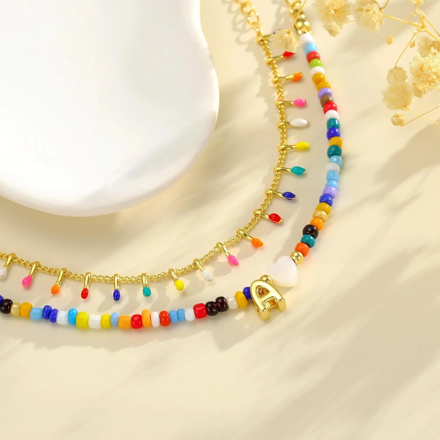 Turandoss Colorful Beaded Bracelets for Women - Trendy Boho Layered Bracelet, Cute Gold Charm Bracelets for Teen Girls Summer Gifts Jewrly