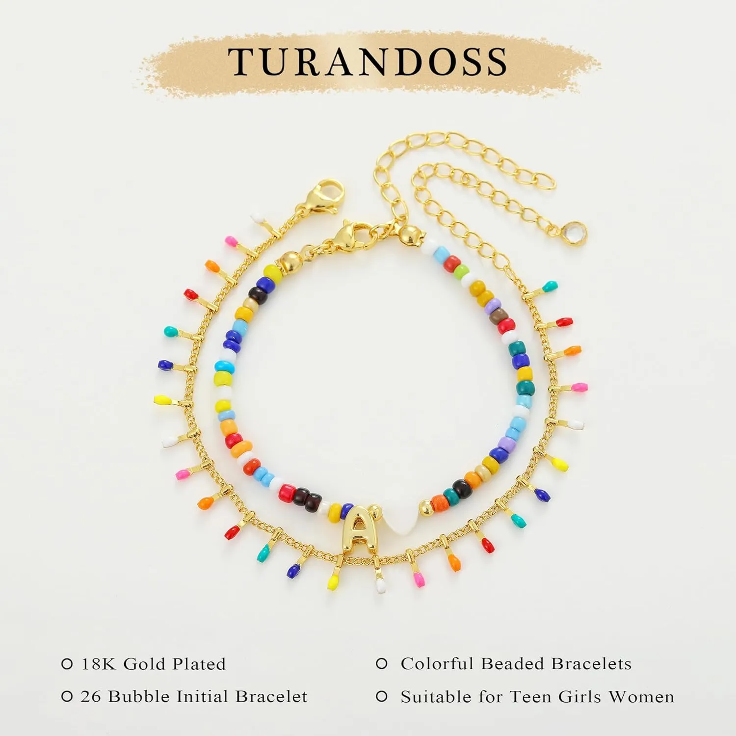 Turandoss Colorful Beaded Bracelets for Women - Trendy Boho Layered Bracelet, Cute Gold Charm Bracelets for Teen Girls Summer Gifts Jewrly