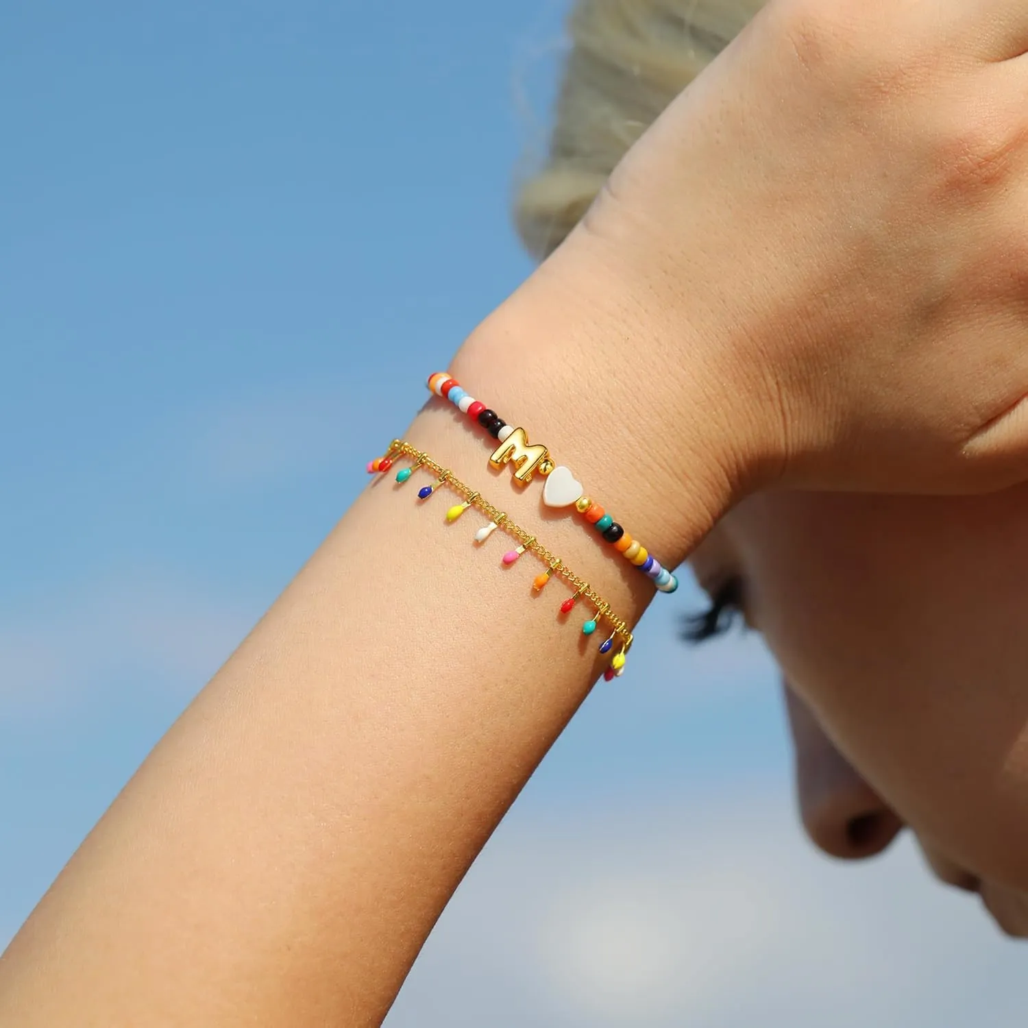 Turandoss Colorful Beaded Bracelets for Women - Trendy Boho Layered Bracelet, Cute Gold Charm Bracelets for Teen Girls Summer Gifts Jewrly