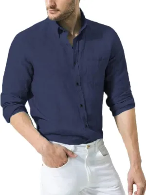 TURETRENDY Mens Button Down Linen Shirts Casual Long Sleeve Dress Shirts Regular Fit Cotton Beach Yoga Shirts with Pocket
