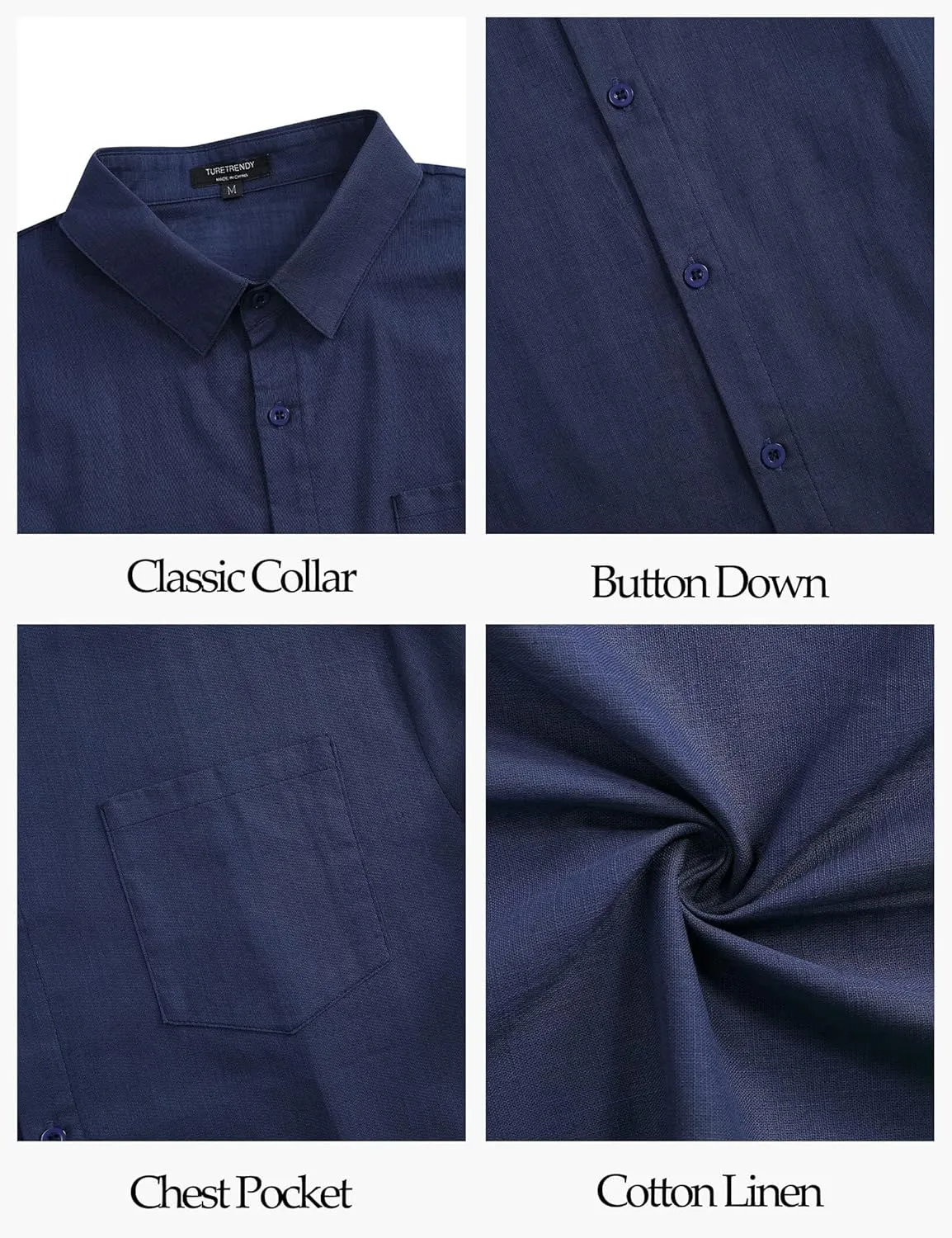 TURETRENDY Mens Button Down Linen Shirts Casual Long Sleeve Dress Shirts Regular Fit Cotton Beach Yoga Shirts with Pocket