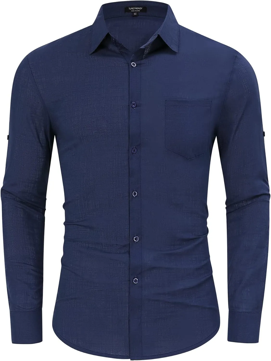 TURETRENDY Mens Button Down Linen Shirts Casual Long Sleeve Dress Shirts Regular Fit Cotton Beach Yoga Shirts with Pocket