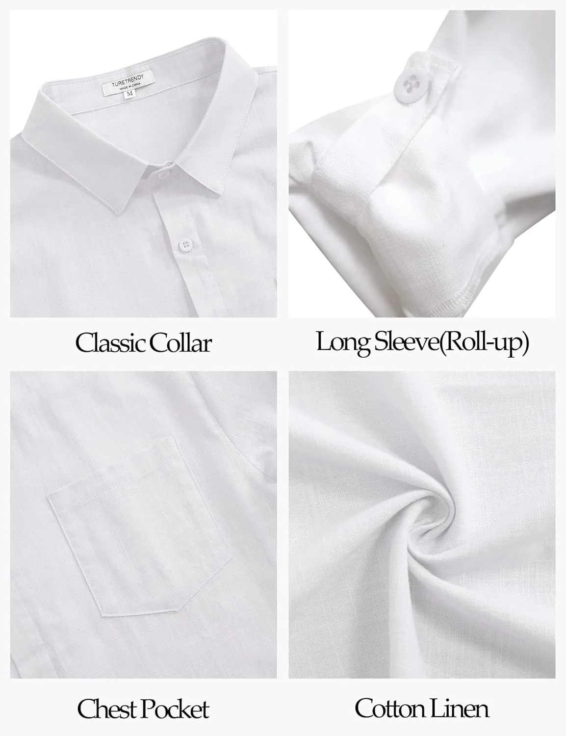 TURETRENDY Mens Button Down Linen Shirts Casual Long Sleeve Dress Shirts Regular Fit Cotton Beach Yoga Shirts with Pocket