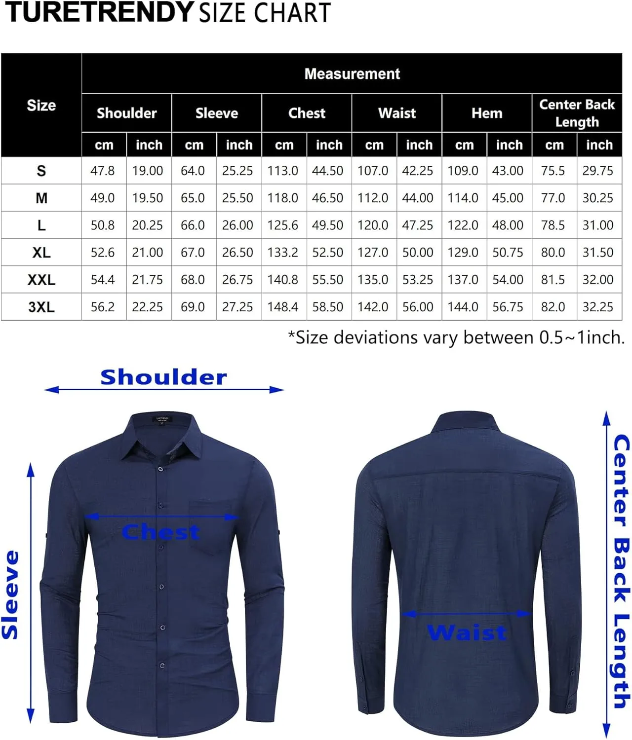 TURETRENDY Mens Button Down Linen Shirts Casual Long Sleeve Dress Shirts Regular Fit Cotton Beach Yoga Shirts with Pocket
