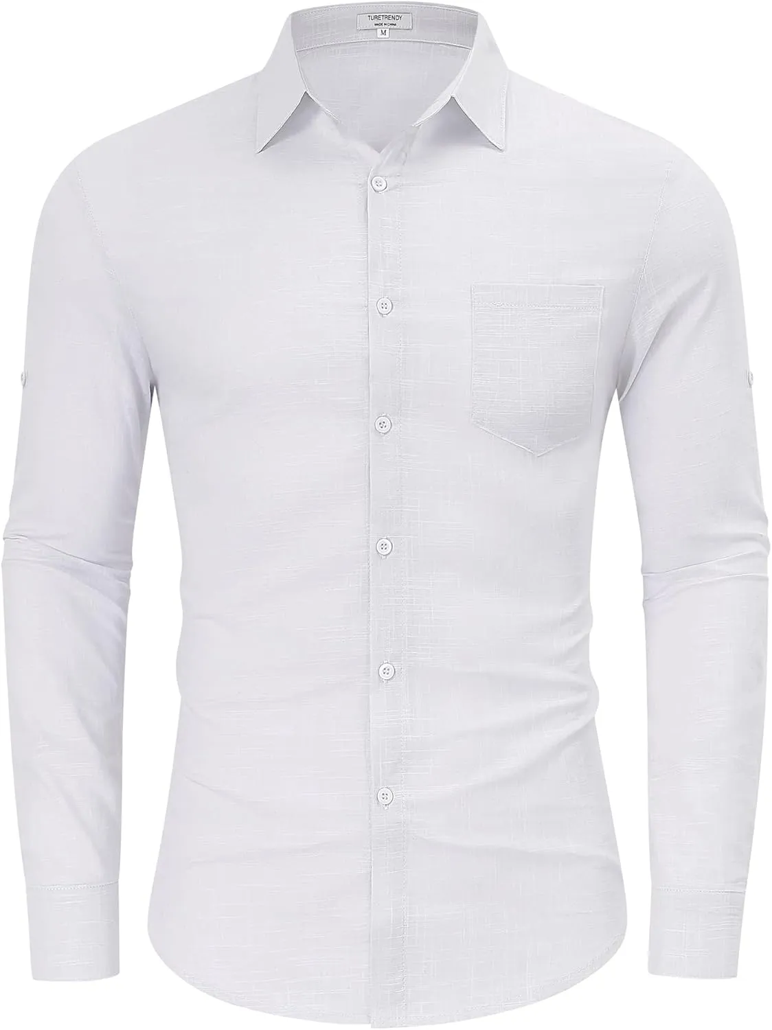 TURETRENDY Mens Button Down Linen Shirts Casual Long Sleeve Dress Shirts Regular Fit Cotton Beach Yoga Shirts with Pocket