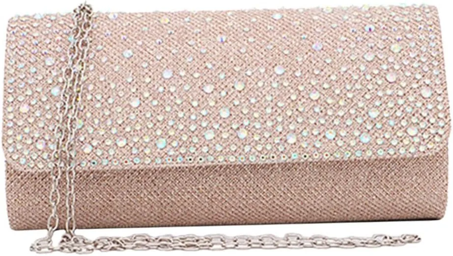 VALICLUD Chic Chain Bag Rhinestone Purse for Women Evening Handbag Magnetic Snap