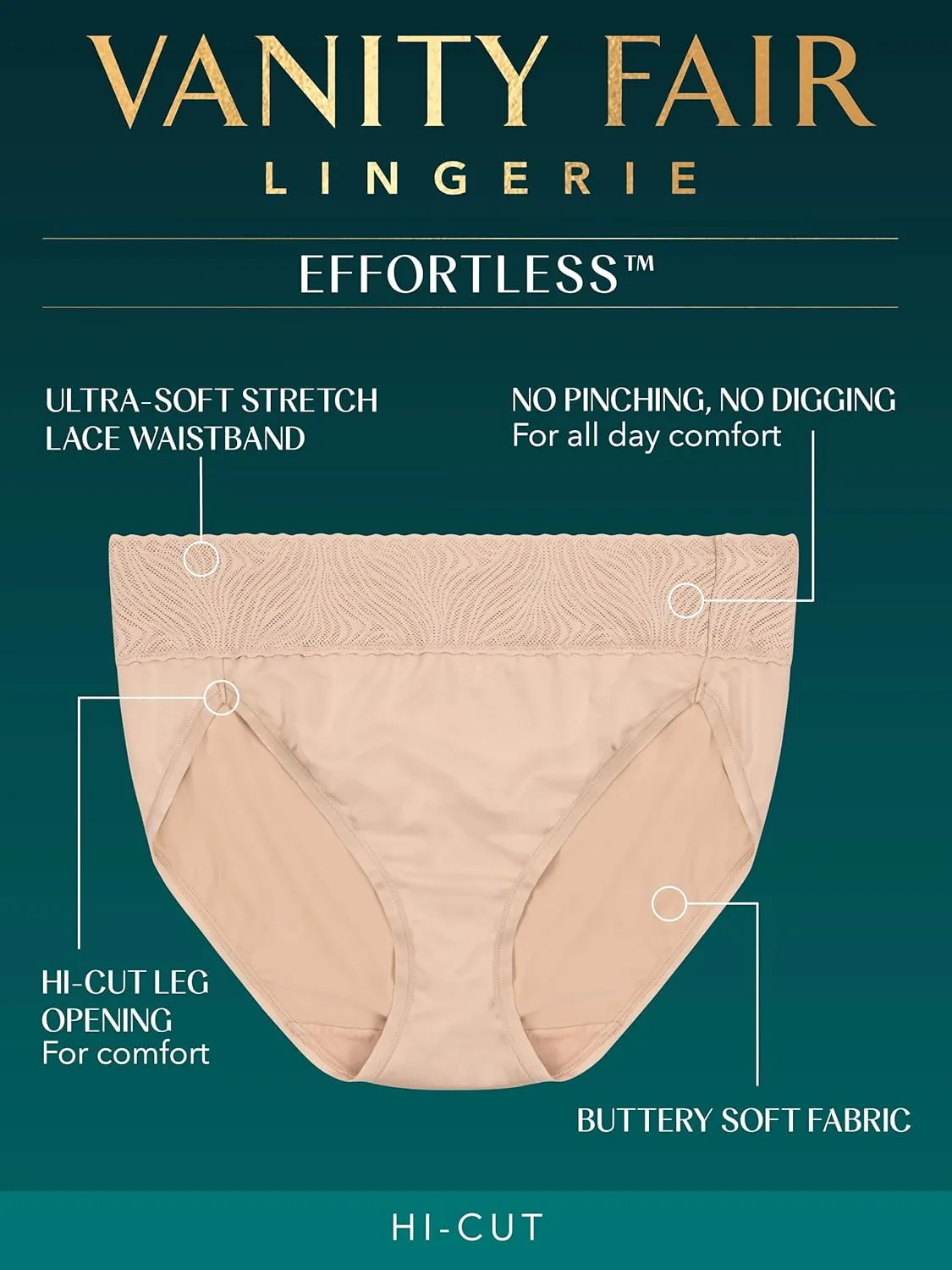 Vanity Fair Women's Effortless Panties for Everyday Wear, Buttery Soft Fabric & Lace