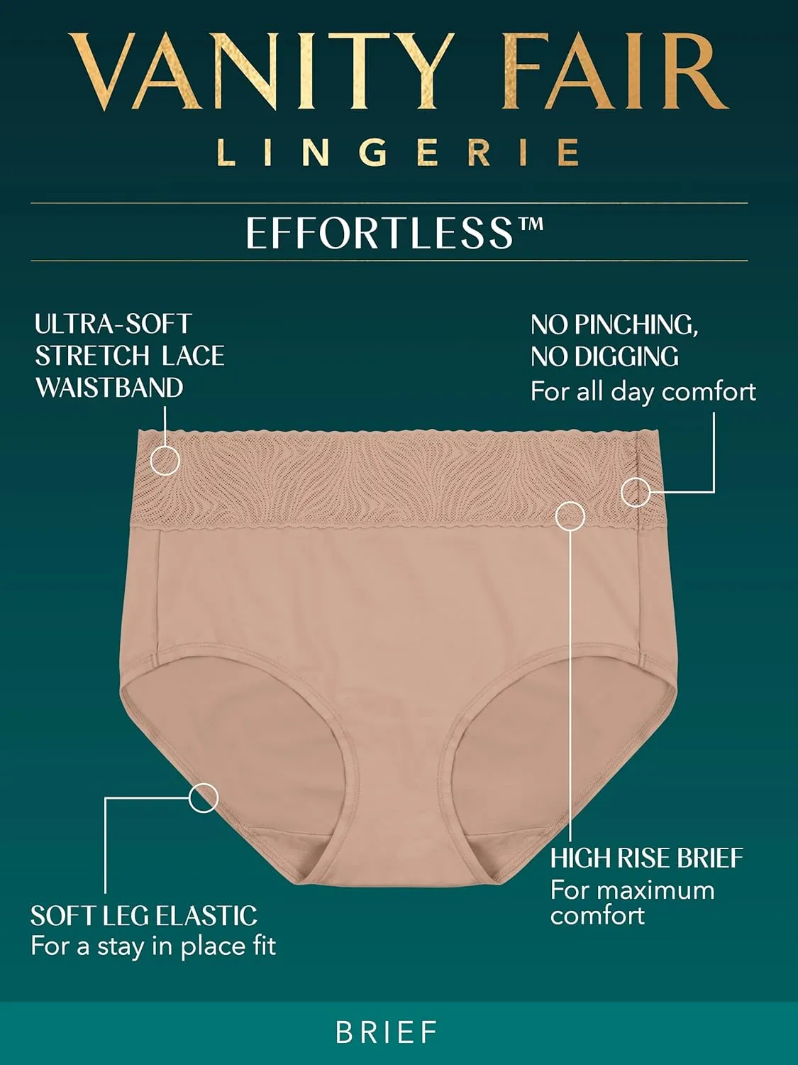 Vanity Fair Women's Effortless Panties for Everyday Wear, Buttery Soft Fabric & Lace