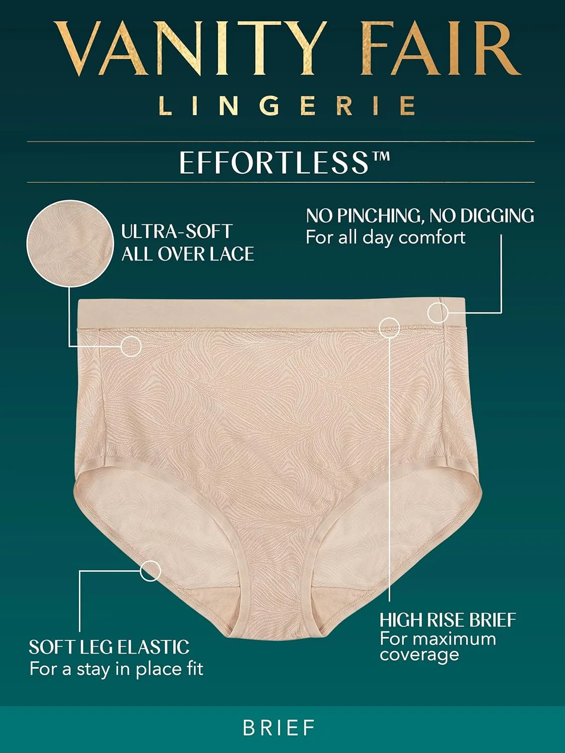 Vanity Fair Women's Effortless Panties for Everyday Wear, Buttery Soft Fabric & Lace