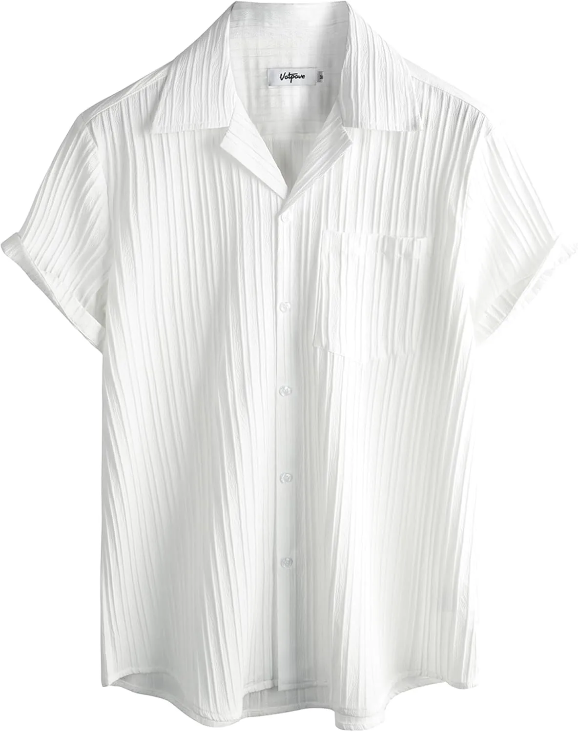 VATPAVE Mens Linen Shirts Casual Button Down Cuban Shirts Short Sleeve Summer Shirts Fashion Textured Beach Shirt with Pocket