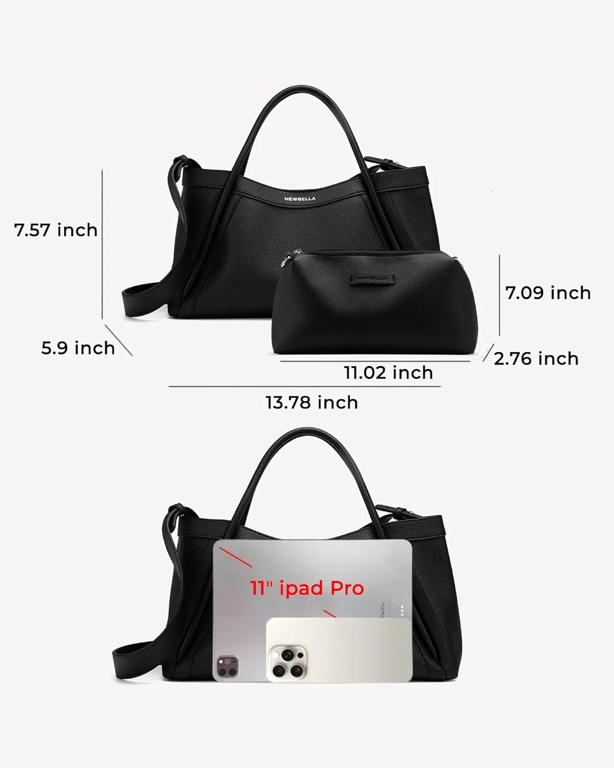 Vegan Leather Tote Bag for Women, Hobo Shoulder Bag, Crossbody Handbag with Matching Purse, Stylish Versatile