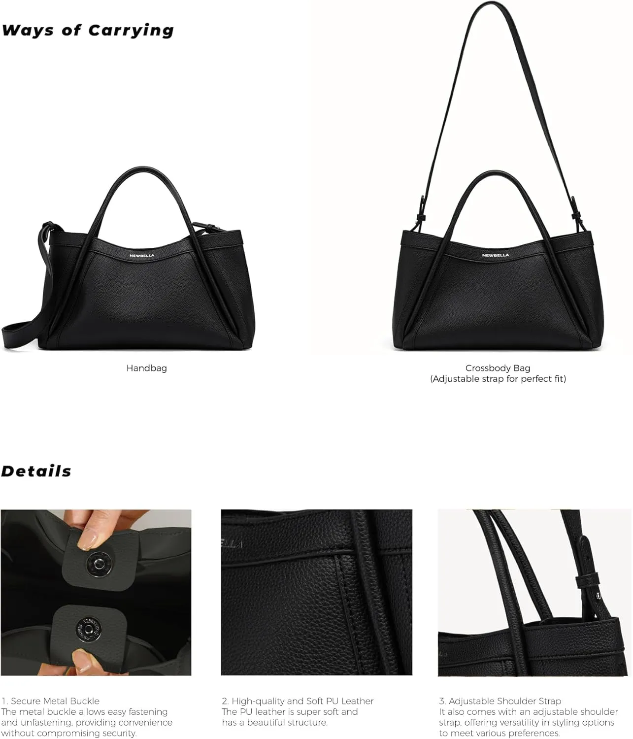 Vegan Leather Tote Bag for Women, Hobo Shoulder Bag, Crossbody Handbag with Matching Purse, Stylish Versatile