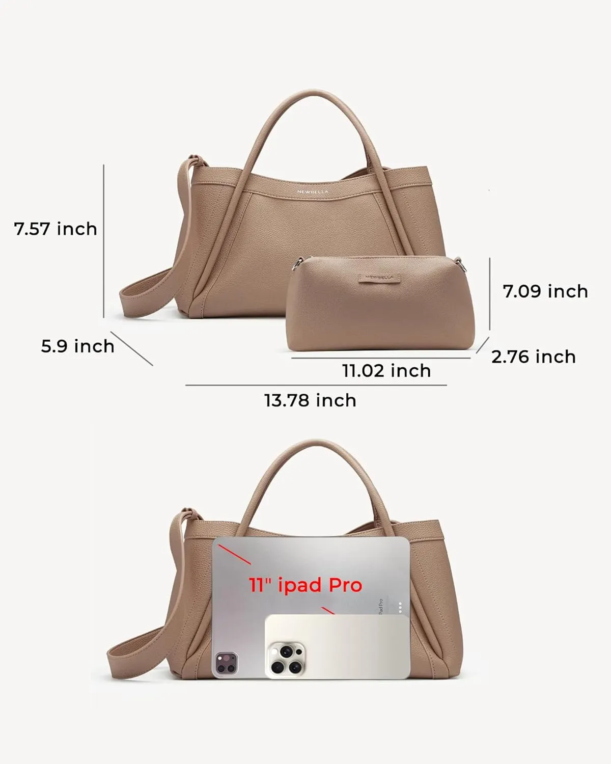 Vegan Leather Tote Bag for Women, Hobo Shoulder Bag, Crossbody Handbag with Matching Purse, Stylish Versatile