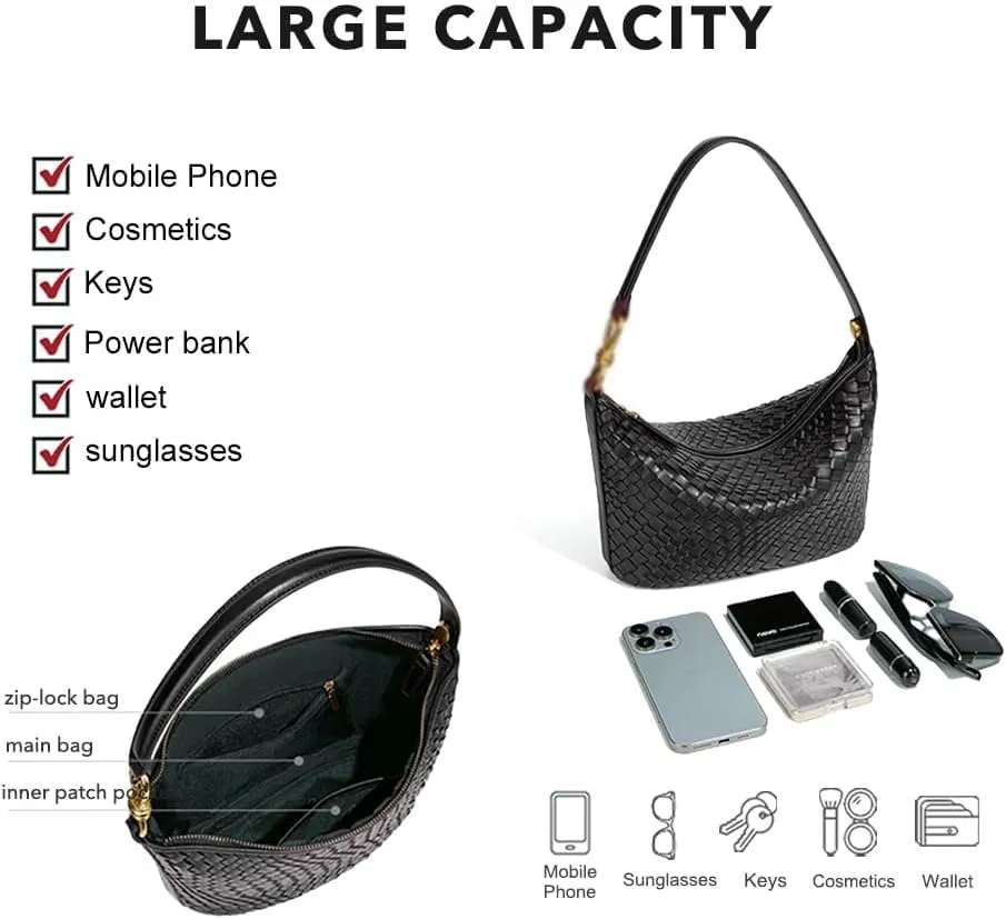 Vegan Leather Woven Bag for Women Top Handle Handbag Hobo Satchel Crossbody Bag Shoulder Purse