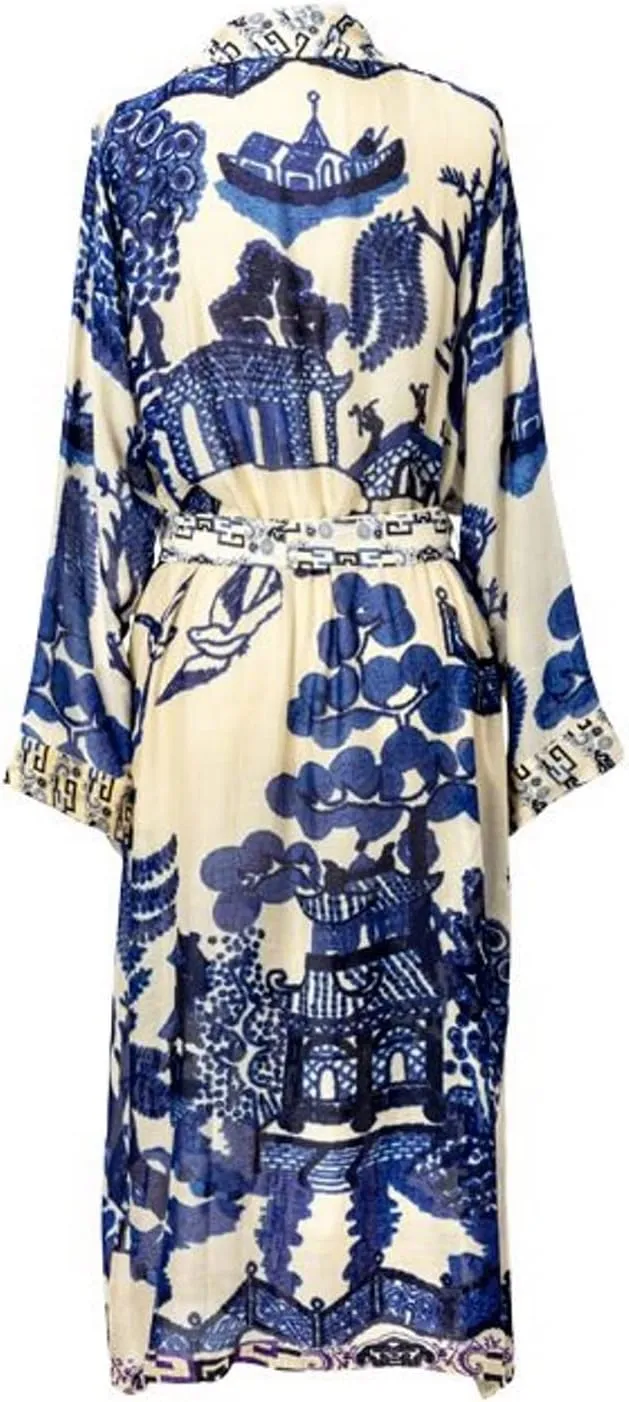 Victorian Trading Co Blue Willow Tie Front Robe OS