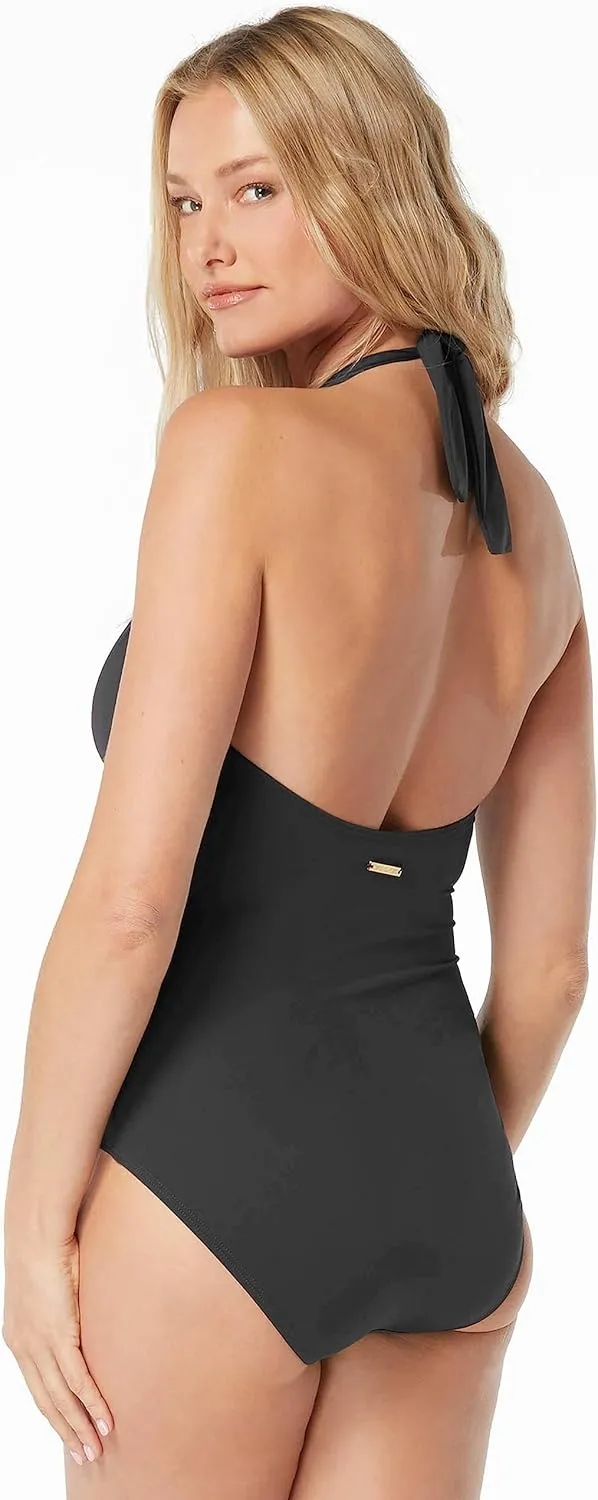 Vince Camuto Women's Solid Tie Front Halter One Piece