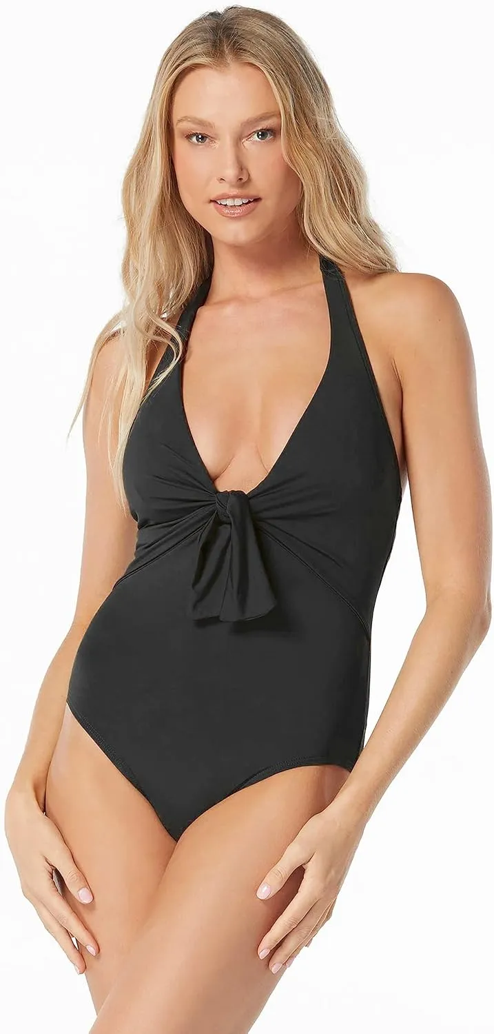 Vince Camuto Women's Solid Tie Front Halter One Piece