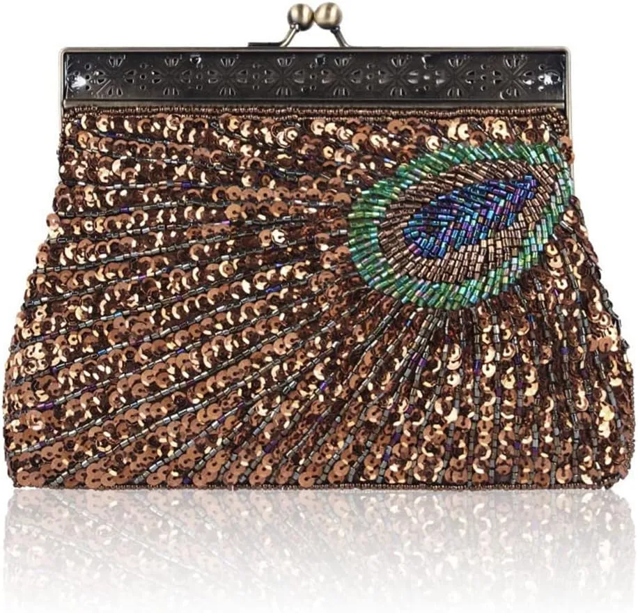 Vintage Peacock Beaded Sequin Clutch Bag Purse Evening Bags