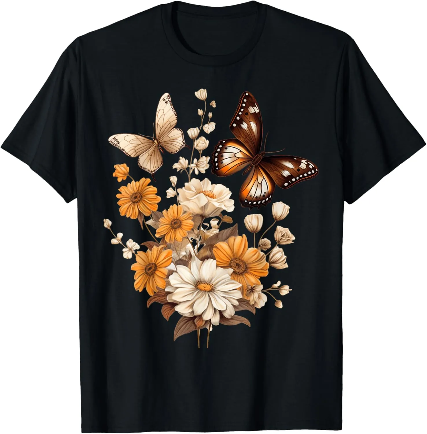 Vintage Pressed Flowers Butterflies Floral Boho Wildflowers T-Shirt