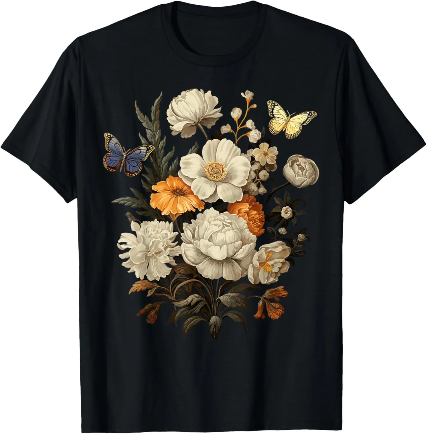 Vintage Pressed Flowers Butterflies Floral Boho Wildflowers T-Shirt