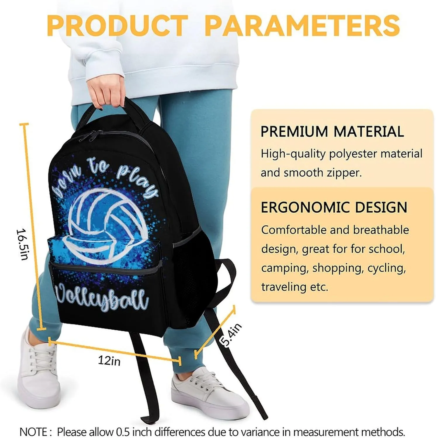 Volleyball Backpack for Boys, 16 Inch Black Backpacks for Kindergarten, Cool Durable Bookbag for Kids