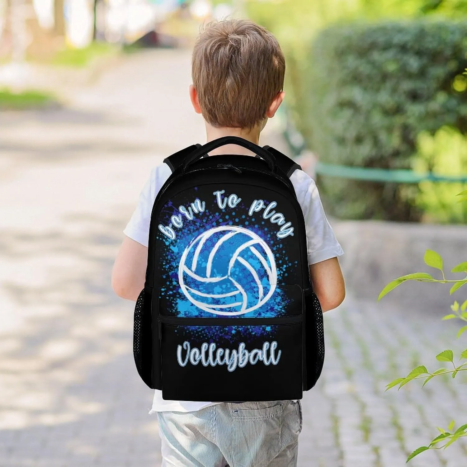 Volleyball Backpack for Boys, 16 Inch Black Backpacks for Kindergarten, Cool Durable Bookbag for Kids