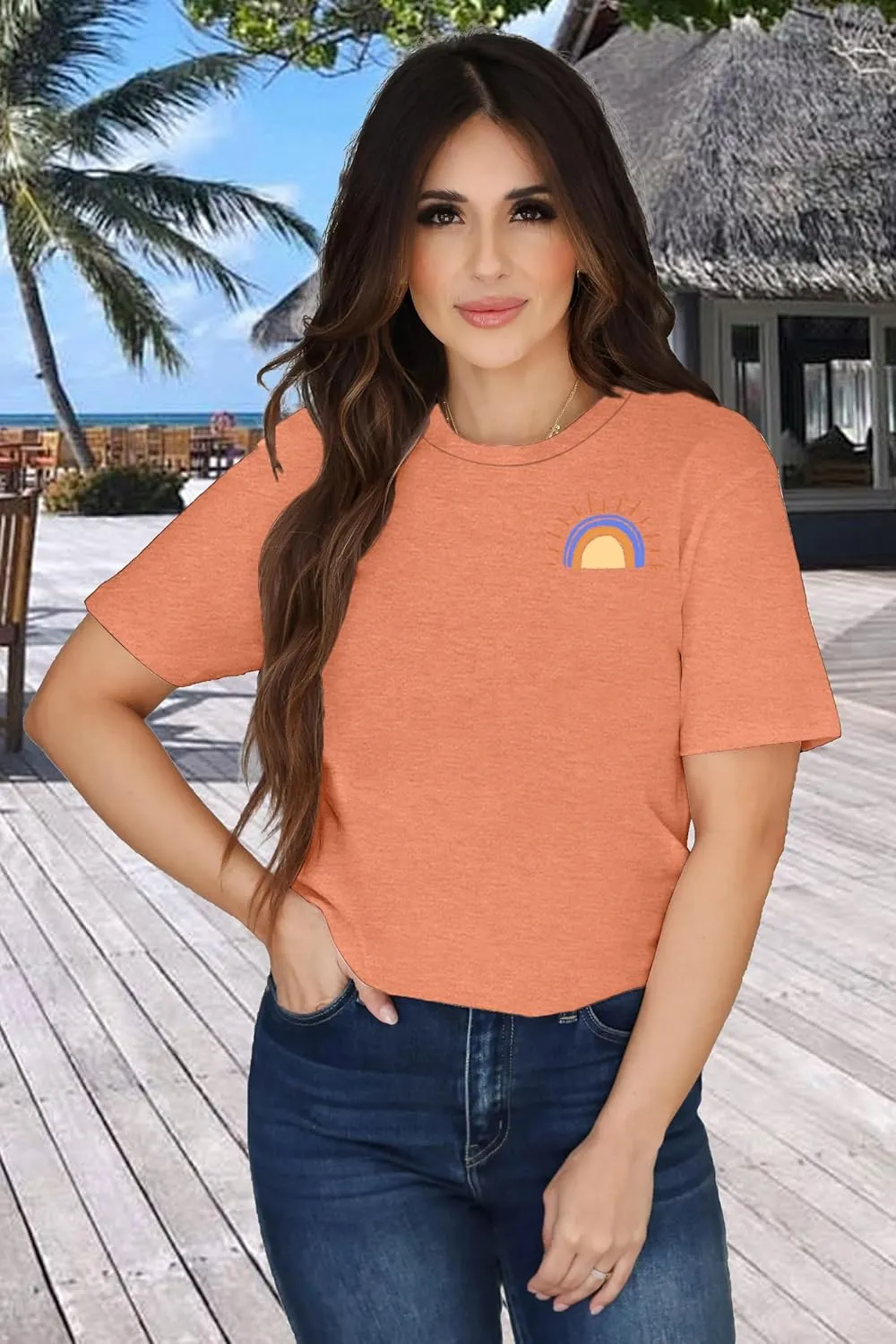 VVNTY Sunrise Sunset Shirts for Women: Retro Sunshine On My Mind T Shirt Beach Graphic Tees Summer Vacation Tops