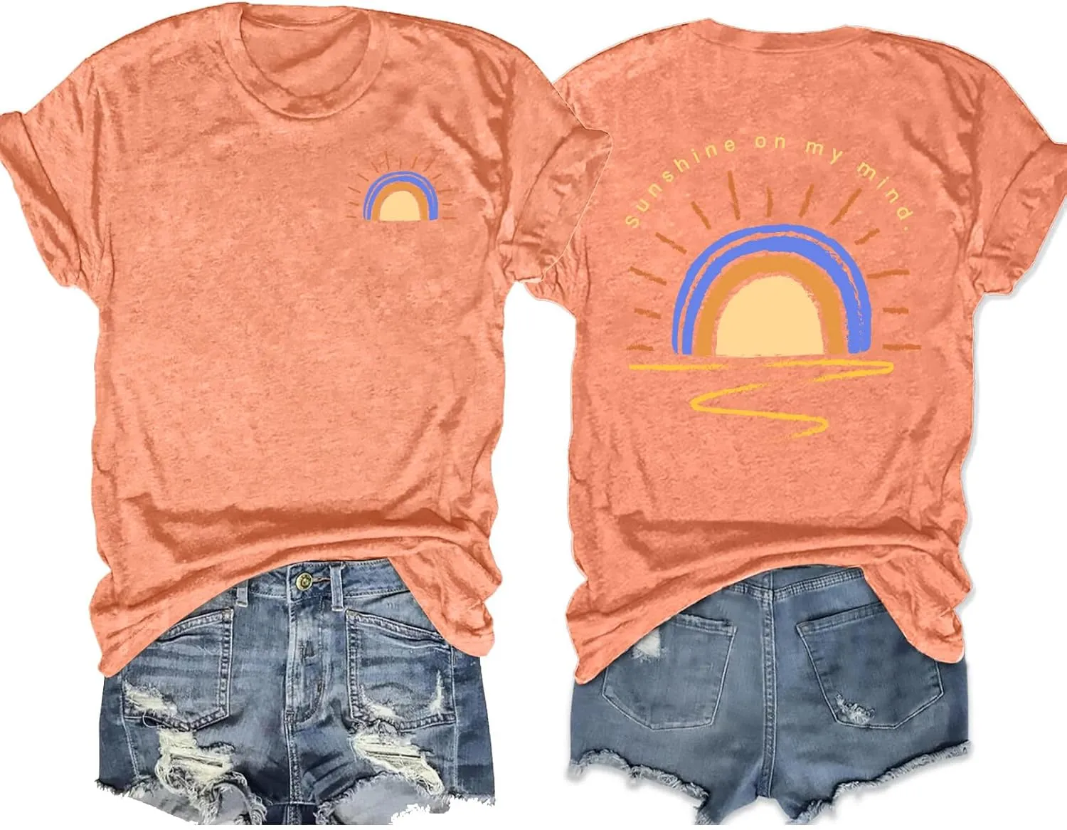 VVNTY Sunrise Sunset Shirts for Women: Retro Sunshine On My Mind T Shirt Beach Graphic Tees Summer Vacation Tops