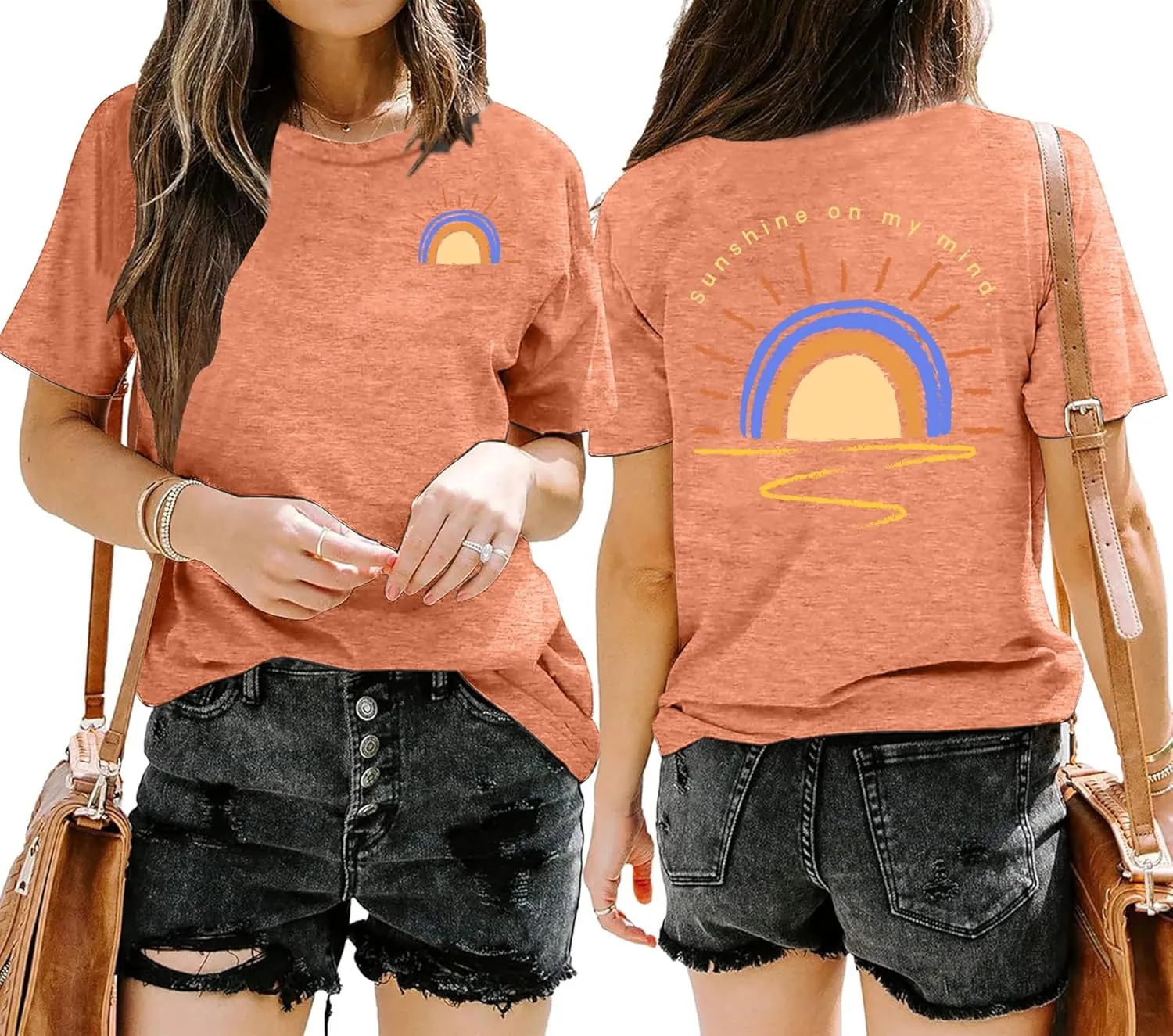 VVNTY Sunrise Sunset Shirts for Women: Retro Sunshine On My Mind T Shirt Beach Graphic Tees Summer Vacation Tops