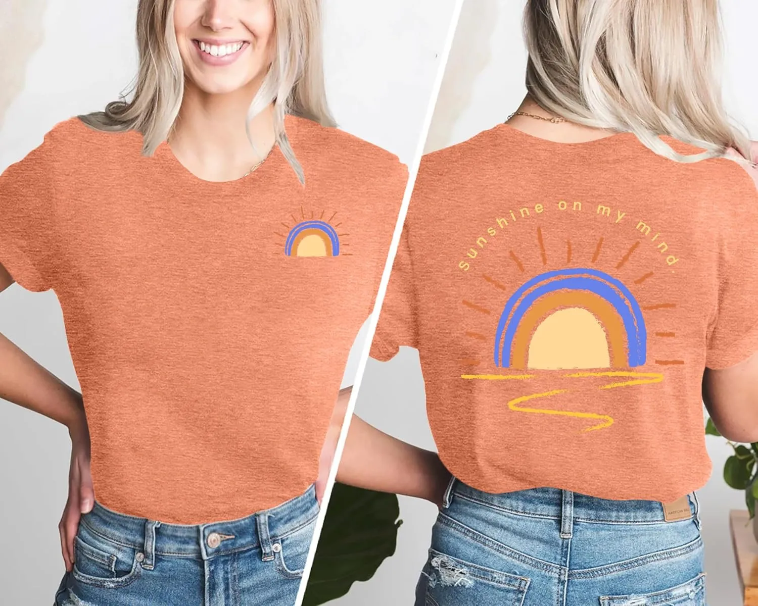 VVNTY Sunrise Sunset Shirts for Women: Retro Sunshine On My Mind T Shirt Beach Graphic Tees Summer Vacation Tops