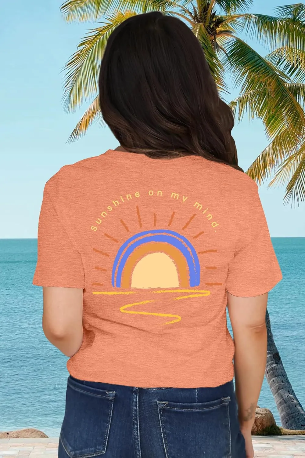 VVNTY Sunrise Sunset Shirts for Women: Retro Sunshine On My Mind T Shirt Beach Graphic Tees Summer Vacation Tops