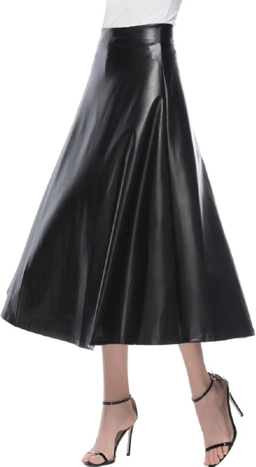 Waist High Solid Skirt Color Skirts Long Womens Line Leather Faux A Skirt Pleated Skirts for Women