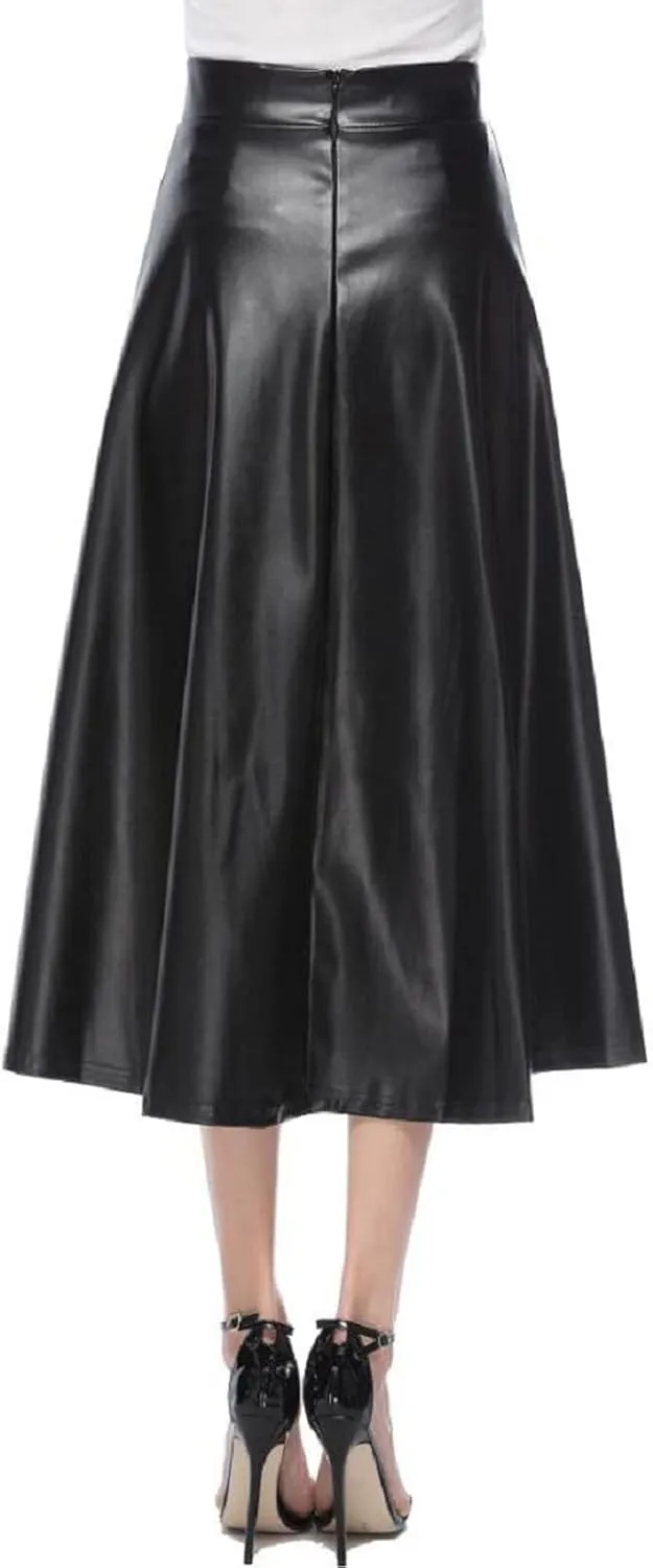 Waist High Solid Skirt Color Skirts Long Womens Line Leather Faux A Skirt Pleated Skirts for Women