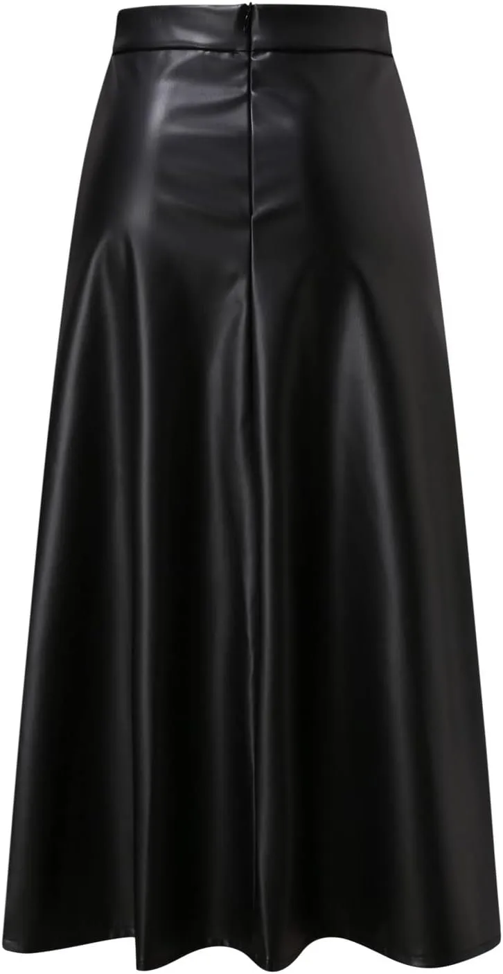 Waist High Solid Skirt Color Skirts Long Womens Line Leather Faux A Skirt Pleated Skirts for Women