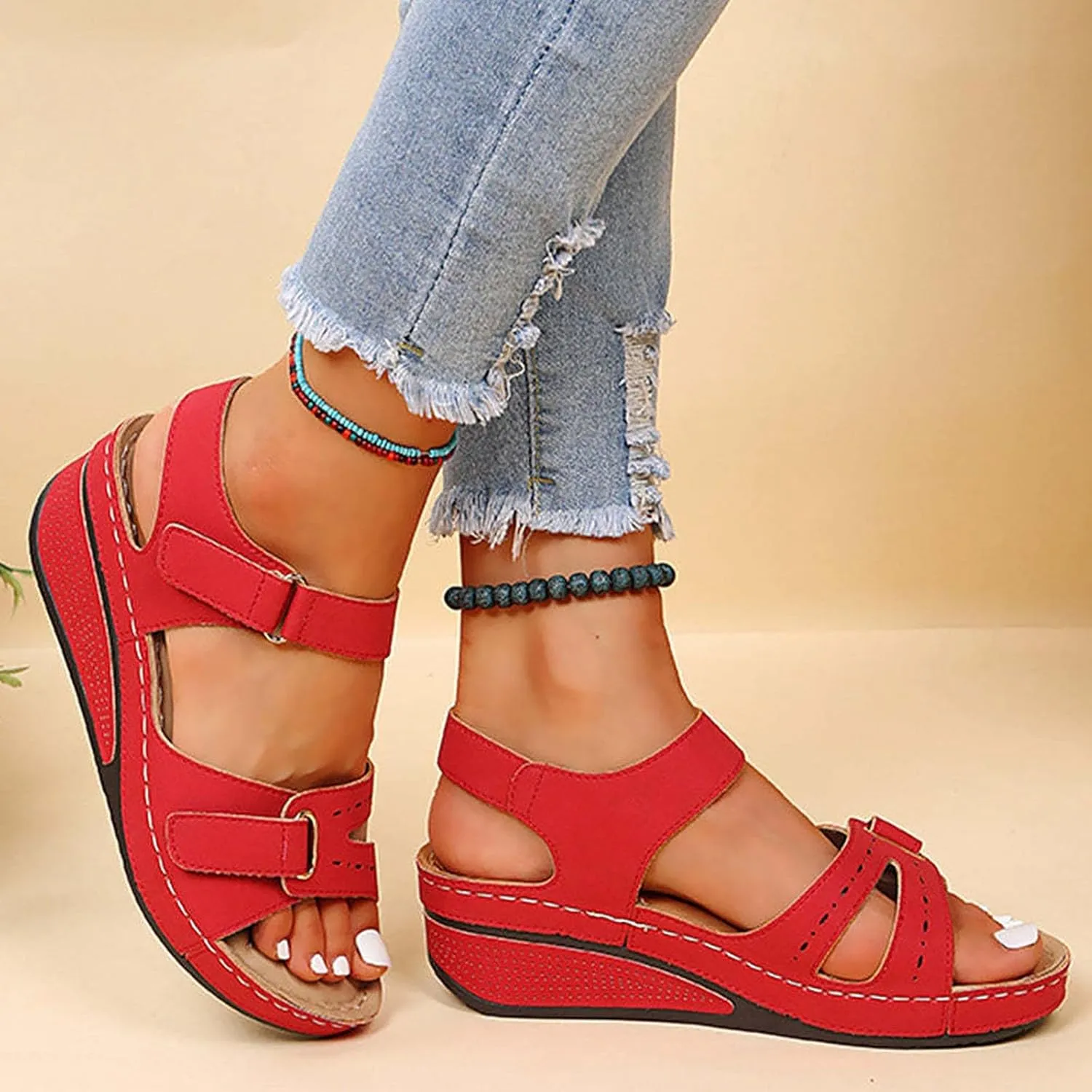 Wedge Sandals for Women Adjustable Ankle Strap Comfortable Dressy Open Toe Platform Wide Width Casual Walking Shoes