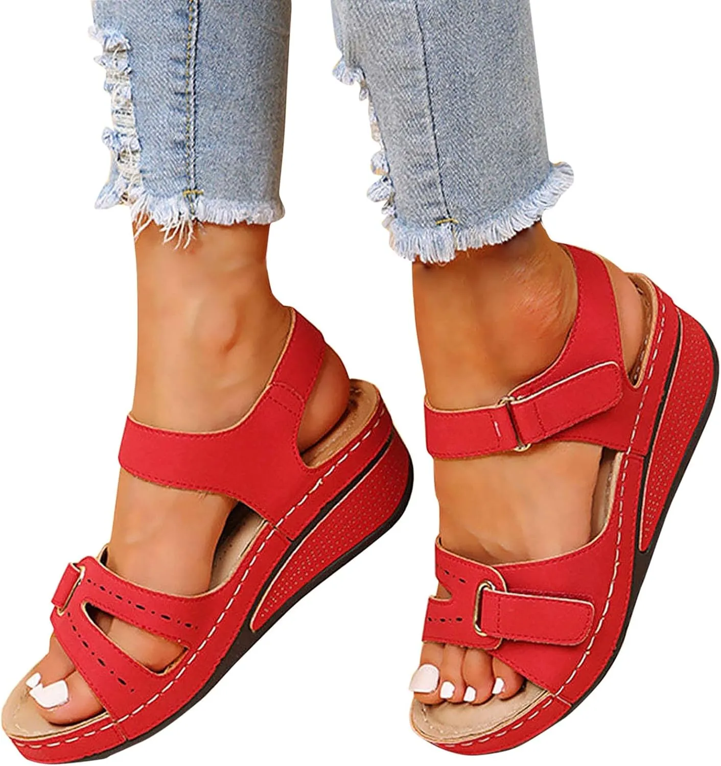 Wedge Sandals for Women Adjustable Ankle Strap Comfortable Dressy Open Toe Platform Wide Width Casual Walking Shoes
