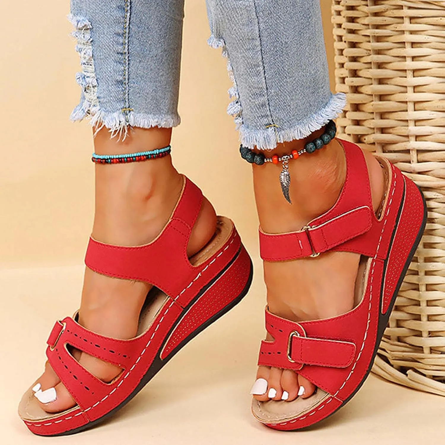 Wedge Sandals for Women Adjustable Ankle Strap Comfortable Dressy Open Toe Platform Wide Width Casual Walking Shoes