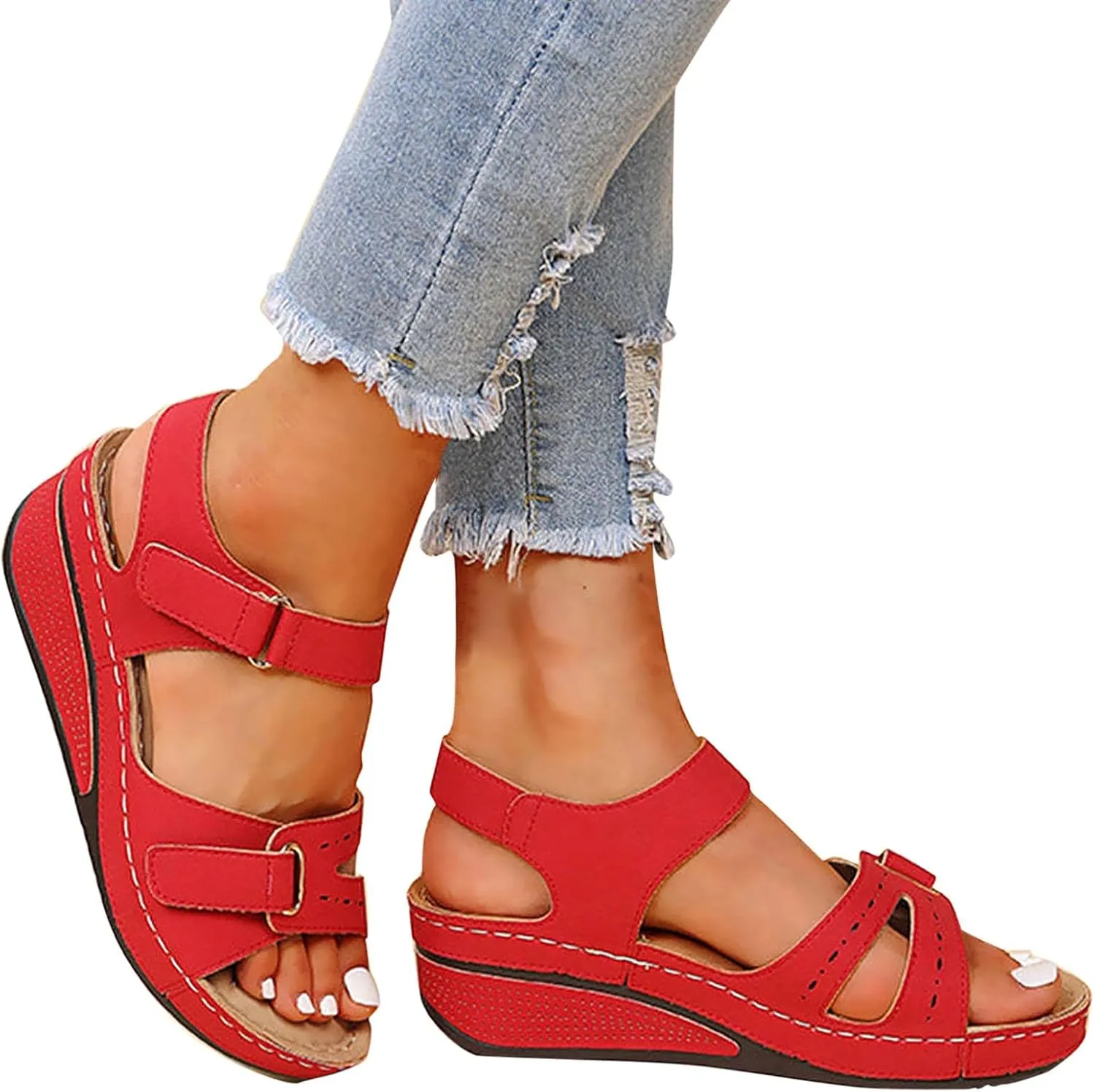 Wedge Sandals for Women Adjustable Ankle Strap Comfortable Dressy Open Toe Platform Wide Width Casual Walking Shoes