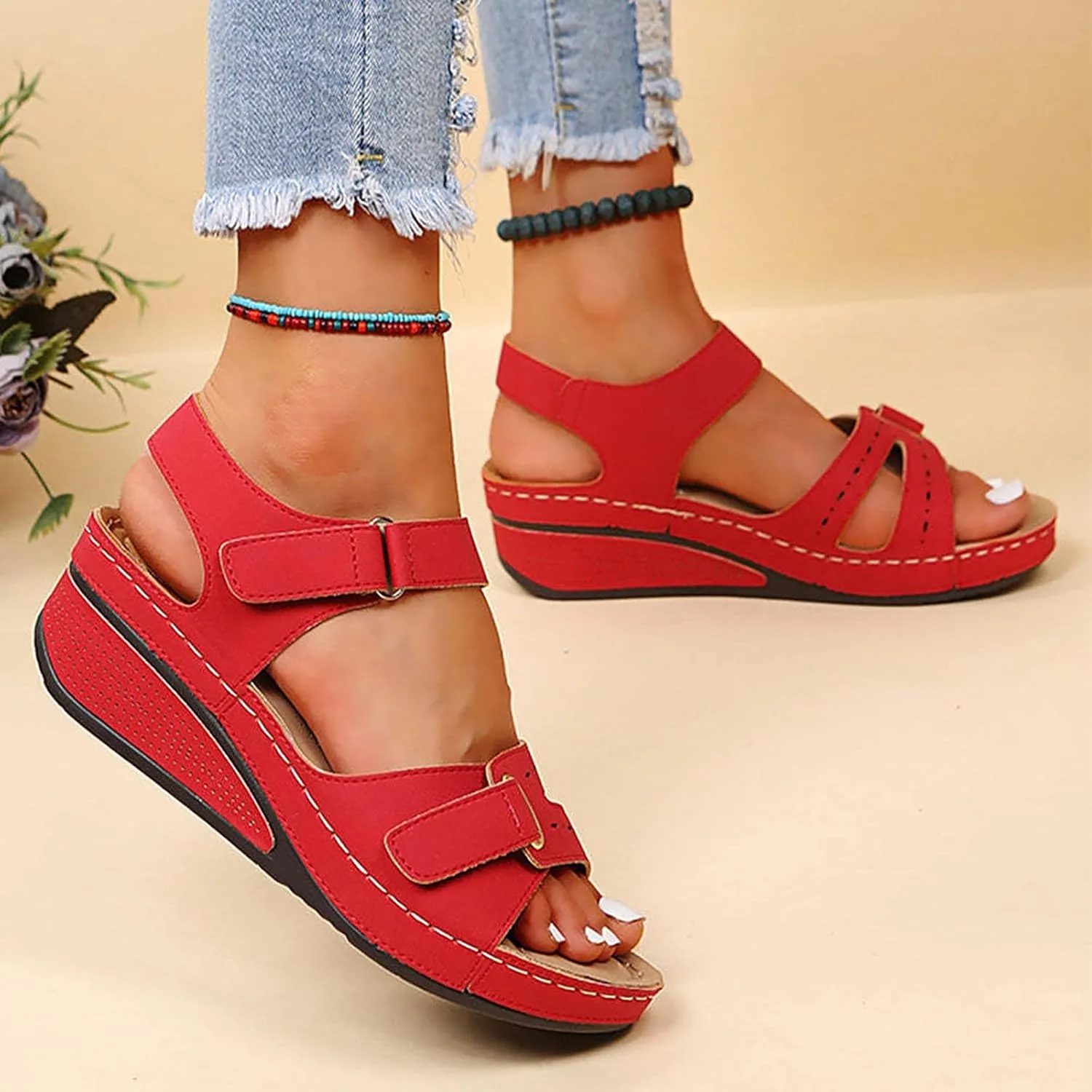 Wedge Sandals for Women Adjustable Ankle Strap Comfortable Dressy Open Toe Platform Wide Width Casual Walking Shoes