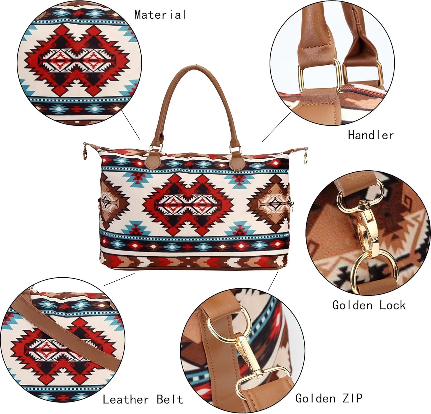 Weekender Bag Duffle Bag For Women Large Travel Tote Bag Overnight Weekend Bags With Shoulder Strap Cow Leopard Atzec