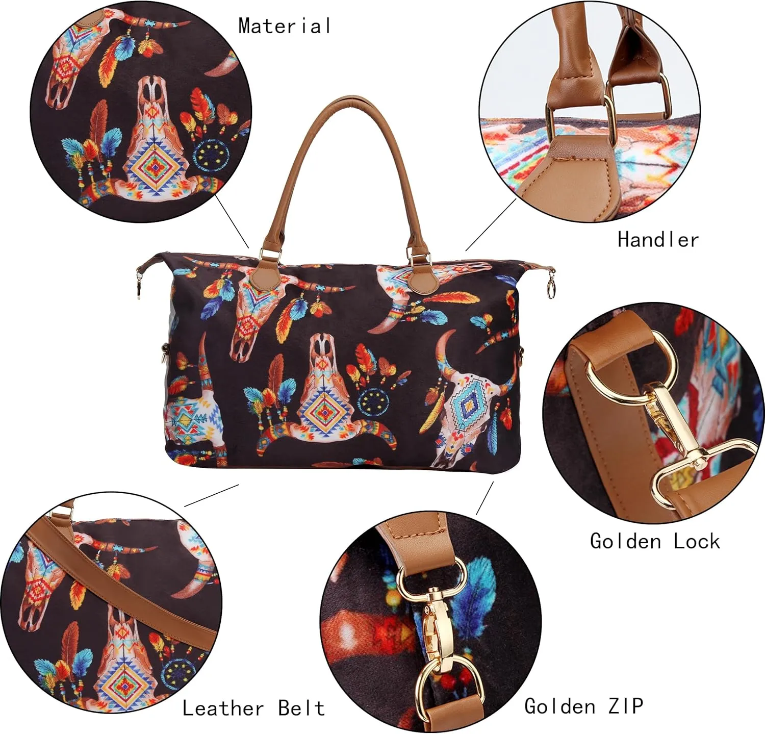 Weekender Bag Duffle Bag For Women Large Travel Tote Bag Overnight Weekend Bags With Shoulder Strap Cow Leopard Atzec