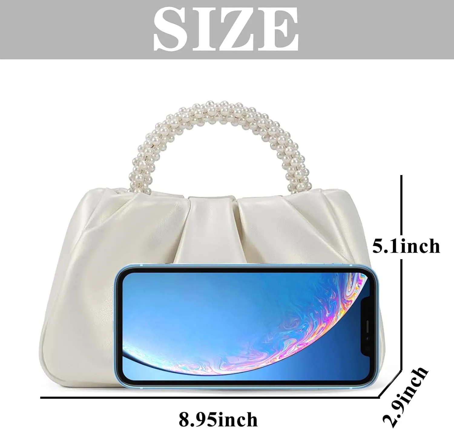 White Pearl Purse Women Soft Leather Evening Clutch Bag Wedding Prom Shoulder Crossbody Bag Small Chic Party Purse