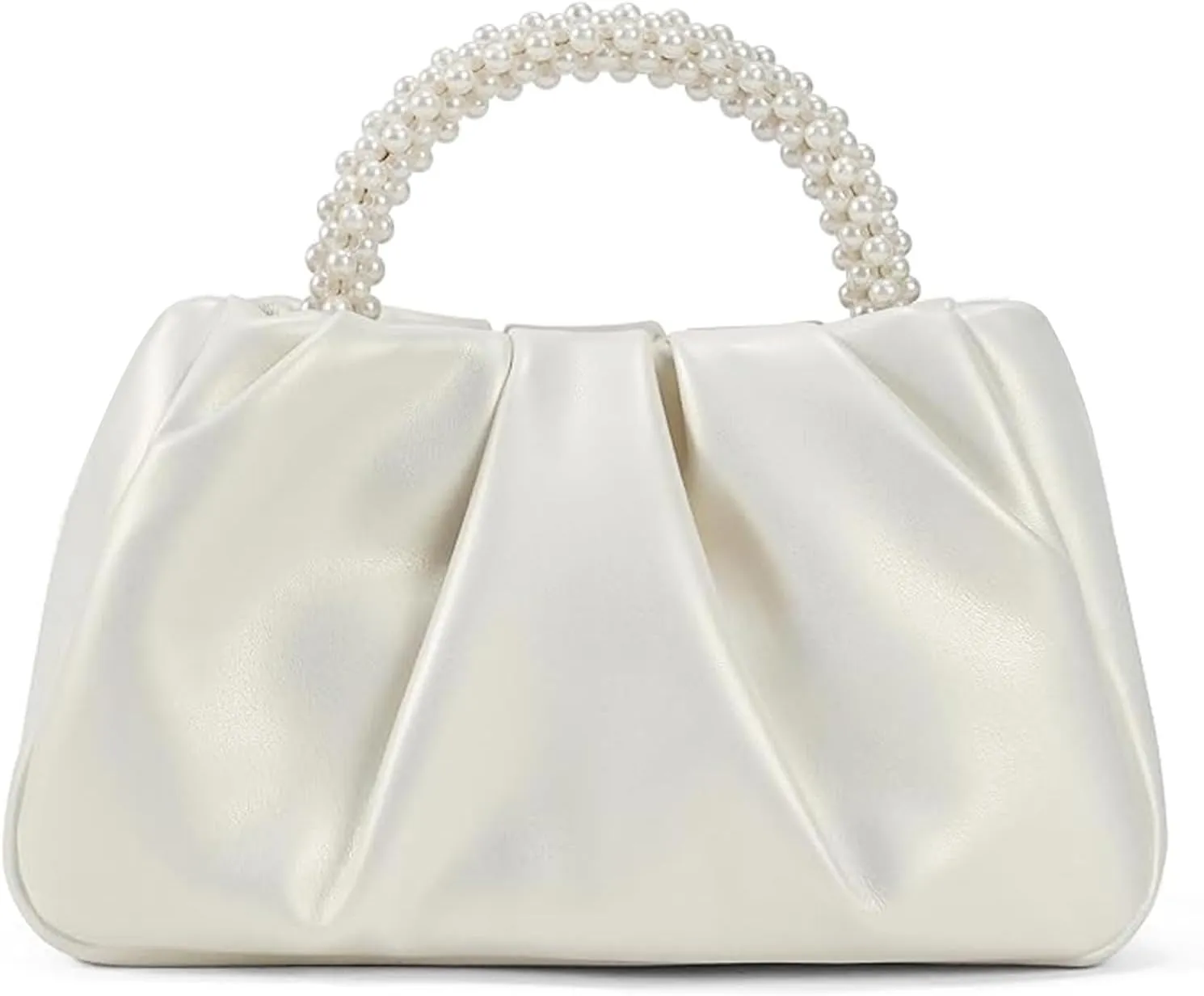 White Pearl Purse Women Soft Leather Evening Clutch Bag Wedding Prom Shoulder Crossbody Bag Small Chic Party Purse