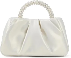 White Pearl Purse Women Soft Leather Evening Clutch Bag Wedding Prom Shoulder Crossbody Bag Small Chic Party Purse