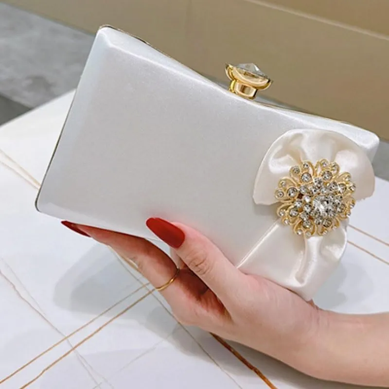 White Satin Evening Bag French Versatile Clutch Purses