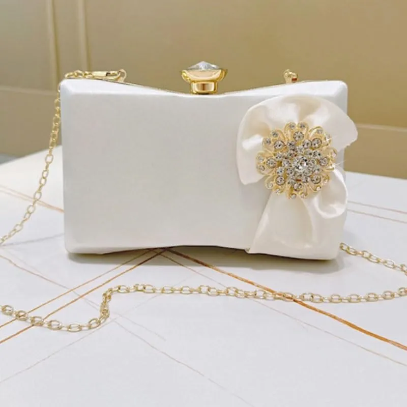 White Satin Evening Bag French Versatile Clutch Purses