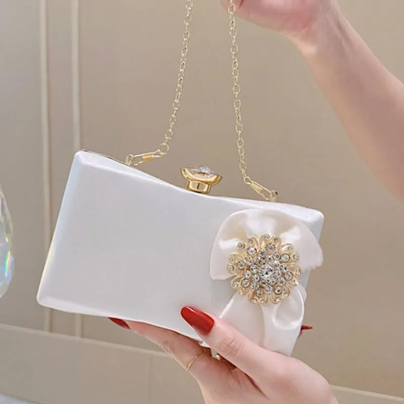 White Satin Evening Bag French Versatile Clutch Purses